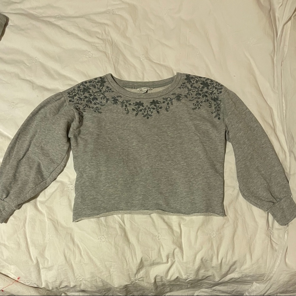 Grey AE Cropped Embroidered Sweatshirt
